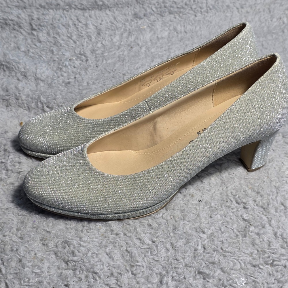 Gabor Silver Metallic Pumps‎ Soft & Smart Slight Platform Heels Shoes Sz 6 NEW
